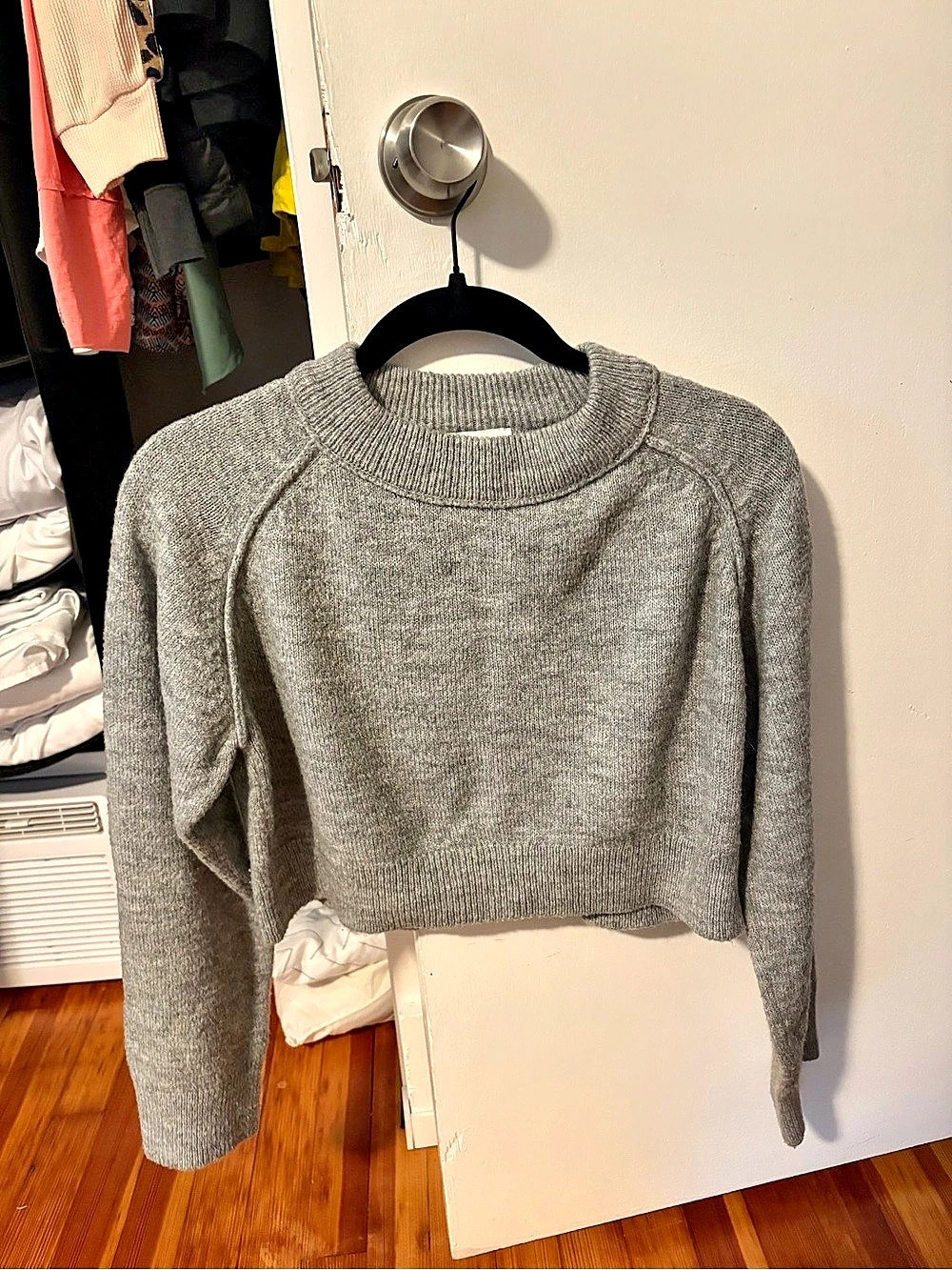 Topshop Ribbed Mock Neck Cropped Sweater Gray XS